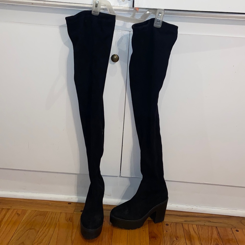 Over the knee suede platform boots